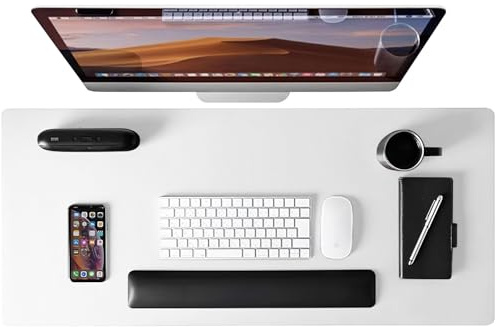 Abalter Leather Desk Mat – PU Desk Pad & Large Mouse Pad, Waterproof Non-Slip Writing Surface for Office Desk, Home Table, Laptop & Keyboard, (White, 90 x 43 cm)