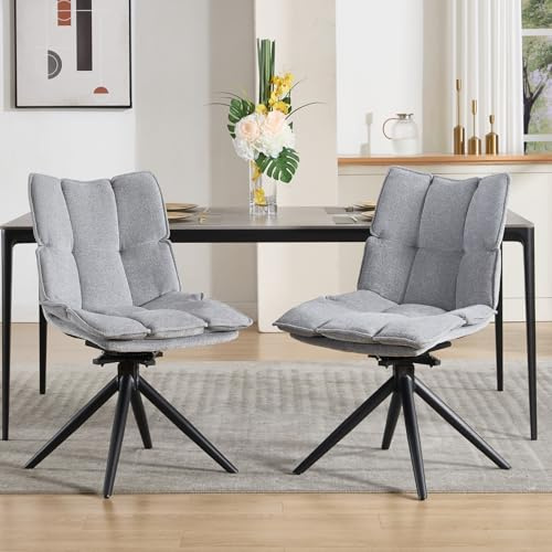 DAYALANE Lot de 2 Chaises Pivotante Salle à Manger en Chenille Chaise Pivotante à 360° pour Salon Chambre Chaise Rembourrée avec Pieds en Métal, Gris