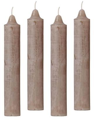 4er Pack Rustikale Stabkerzen H:23 cm Ø:3,8 cm Brenndauer 23 Std. Tafelkerze Kerze Advent Weihnachten Deko Adventskalender, Farbe:Leinen