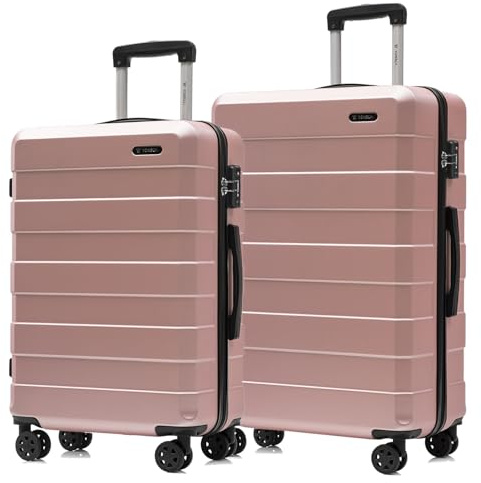 YONSLY Trolley Reisekoffer Suitcase Set, Rollkoffer Handgepäck, Kofferset, Gepäckset Hartschalenreisekoffer mit 4 Rollen 360°, Zahlenschloss, Weicher Gummigriff (2er Set, L&XL, Roségold)
