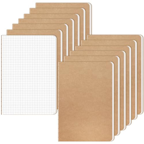 RITOLLO 13 Stück A5 Notizbuch Kariert, Kraftpapier Einband Tagebuch, 80 g/m² Premium Papier, Notizheft A5 Zum Schreiben, Planen & Organisieren, Ideal für Schule, Büro & Reise