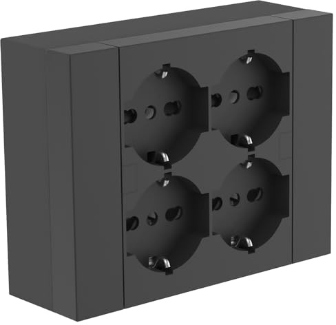 Electraline 22017 Regleta de pared cuadrada de 4 plazas universales, con caja de soporte para instalaciones superficiales, compatible con todas las cajas empotrables de 3 plazas (mampostería o yeso)