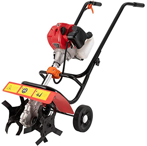 52CC 2-Takt Gartenfräse, Benzin BodenfräSe, Arbeitstiefe 5-10CM Anbaubreite 36CM, Motorhacke Benzin mit 2 Räder, Leichtgewichts-gartenfräse, 1.9kw, 6500-7000rpm, zum Pflügen, Ackern