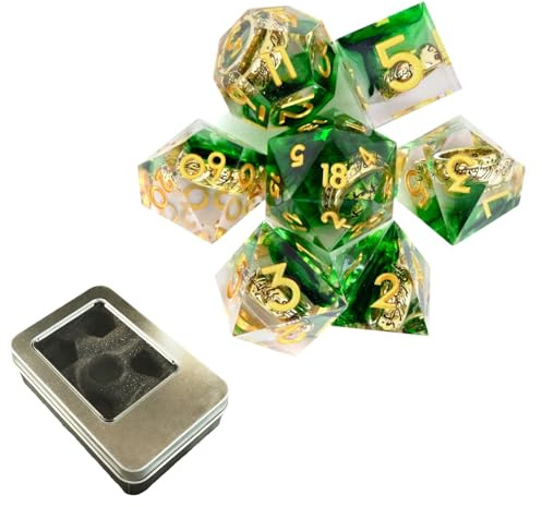 7 Grüne Ringförmige Würfel Aus Kunstharz, Massive Polyedrische Formen, Kompatibel mit Rollenspielen Brettspielen und Kartenspielen