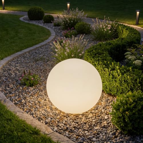 tectake® Lampada da terra Sfera LED, luce RGB da esterno e interno, telecomando, 16 colori, 1200 lumen, IP44 water proof, polietilene, luci giardino arredo esterno, piedini - S - Ø 30 x 30 cm