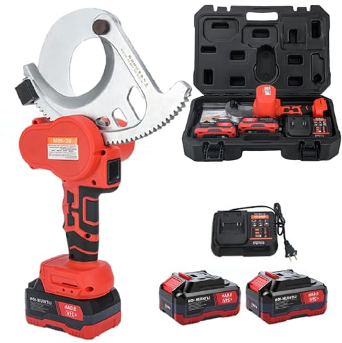 Cordless Hydraulic Cable Cutter, Electric Ratchet Tool for Copper & Aluminium, Max Cut 95mm, LED Display, 2 Batteries & Storage Case