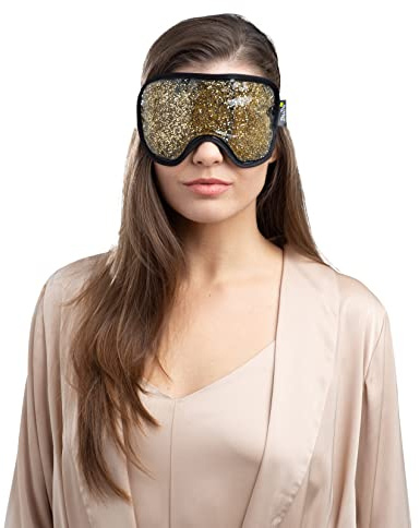 Zhu-Zhu Glitter Gel Hot & Cold Eye Mask - Therapeutic Soothing Relief for Migraines, Sinus Pain, Tension Headaches, Allergies, Puffy and Tired Eyes - Gold