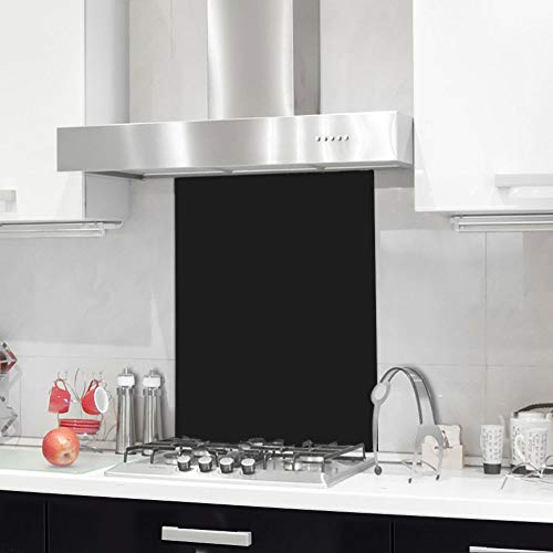 Home Supplies Black Tempered Glass Splashback for Kitchen, Toughened Glass Heat Resistant Splashbacks for Cookers - 50x60cm