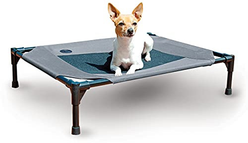 K&H Pet Products Cooling Elevated Dog Bed Outdoor Raised Cot with Washable Breathable Mesh, No-Slip Rubber Feet, Portable Cot Indoor Outdoor, Medium Grey/Black Mesh