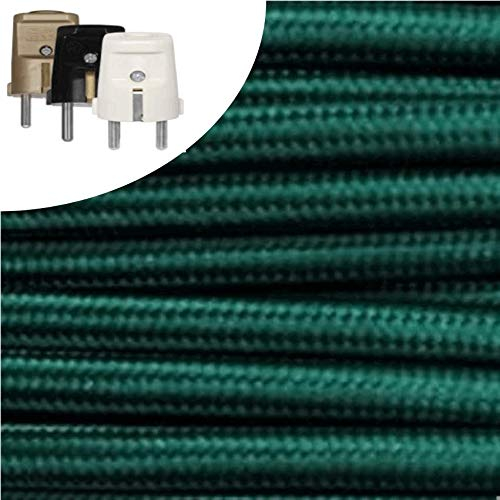 Textilkabel, Stoffkabel, Verlängerung 3 METER Farbe Grün 3 adrig 3 x 0,75 mm² rund und Schukostecker gold Standard Globe Warehouse®