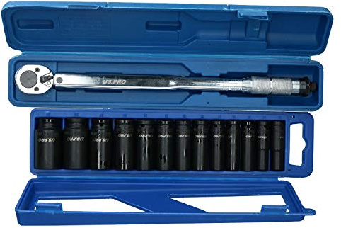 AB Tools 1/2” Drive Torque Wrench 28 – 210Nm with 13 Deep Impact Sockets 13 – 32mm
