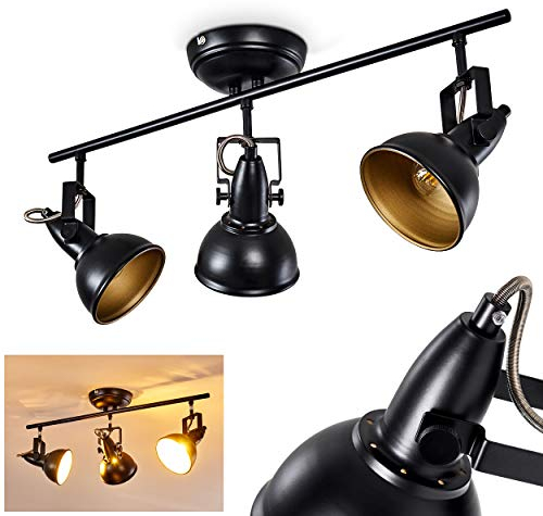 Deckenleuchte Tina, Deckenlampe aus Metall in Schwarz/Gold, 3-flammig, mit verstellbaren Strahlern, 3 x E14-Fassung, Spot im Retro/Vintage Design, ohne Leuchtmittel