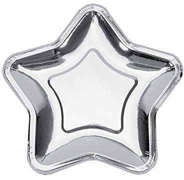 20 platos de papel desechables con diseño de estrella dorado/plata, pentagrama de 7 pulgadas para aperitivos, postres, suministros de fiesta