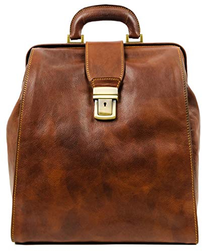 Time Resistance Herren Rucksack aus Leder - Handgefertigt in Italien - 100% Lederrucksack - Vintage Rucksack Damen und Herren (Cognac-Braun)