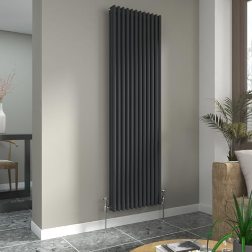 Warmehaus Traditional Anthracite 3 Column Vertical Radiator 1800x560mm | Victorian Radiator, Radiators Wall Mounted Central Heating, Designer Triple Column Radiator, Bathroom Kitchen, Grey Radiator