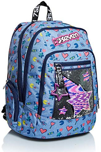 Seven Backpack, Advanced, STARRY RAINBOW Knapsack Padded School Bag, Book Bag, One Size for Teen, Girls&Boys, Large Capacity, For School, Sport & Free Time, Laptop Sleeve, Italian Design, blue,