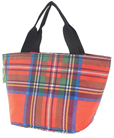 Eco Chic Lightweight Foldable Insulated Lunch Bag Water Resistant Cooler Bag (Tartan Red)