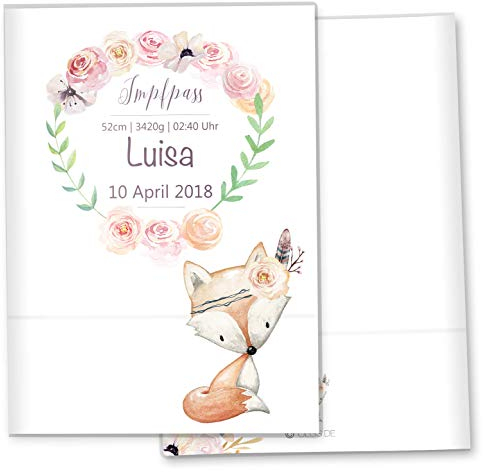 OLGS Impfpasshülle Cute Boho Fuchs 9,3 x 13 cm - Schutz für Impfpass für Kinder mit Personalisierung