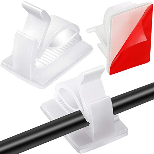 60 Pieces Mini Outdoor Cable Clips with Adhesive Tapes Light Clips Decoration Clips Self Adhesive Hooks Wire Holder for Fairy Light (White)
