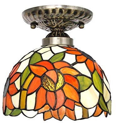 Glas Deckenleuchte Deckenlampe Vintage Tiffany-stil LED E27 Küchen Landhaus Büro Korridor Treppen Schlafzimmer Wohnzimmer Flur Lampe, Runde Bunt Weinlese Schirm Design Kronleuchter Rustikal, D20cm