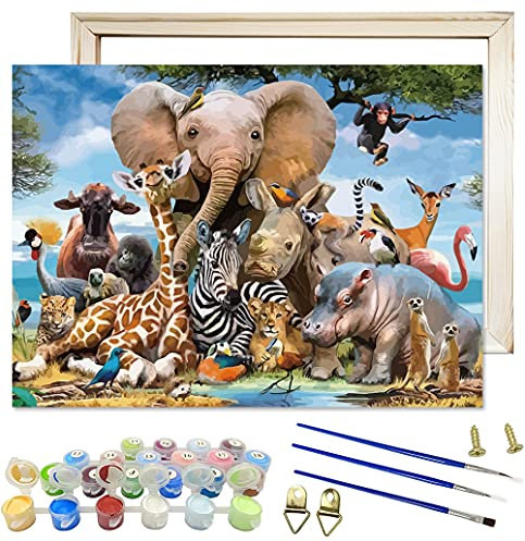 Peinture Numero Adulte, Zoo Animaux DIY Peinture à l'huile de Bricolage Kits pour Adulte Enfant Débutant Peindre par Nombre sur Toile avec Brosses et Peintures Acryliques Cadre Home Decor 30 * 40cm