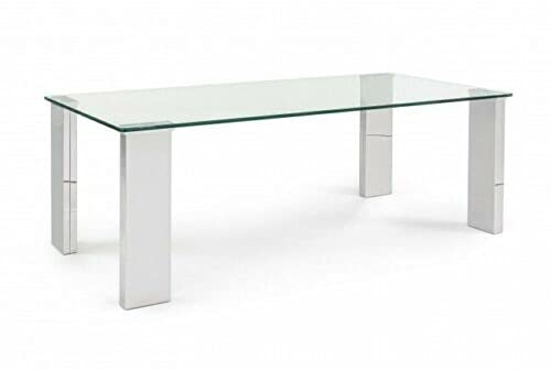 Mar.c.a. Design Rechteckiger Tisch Arley, Tischplatte aus Glas, mit Beinen aus MDF-Beschichtung, Stahloptik, Maße: 120 x 60 x 45 cm.