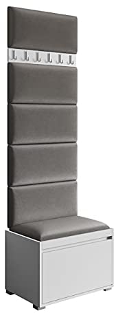 Mirjan24 Garderoben-Set Najas 60 II, Schuhschrank + Kleiderhakenbrett, 6 Kleiderhaken, Flurgarderobe, Wandgarderobe, Schrank (Manila 16, 6 Stück gepolsterte Wandpaneele Samit 60 x 30 cm)