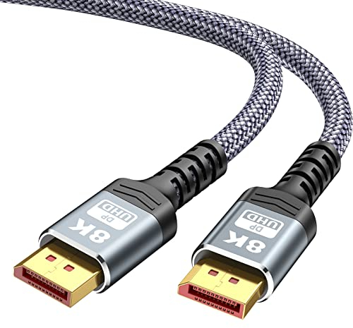 SNOWKIDS DisplayPort Kabel 1.4-5M DP Kabel 1.4,8K@60Hz,4K@120Hz,2K@144Hz Übertragungsraten von bis zu 32,4 Gbit/s Nylon Geflecht DP Kabel für Laptop PC TV Beamer Spielmonitor usw.