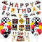 Rennwagen-Geburtstagsparty-Dekorationen - Rennsport-Geburtstagsbanner, Zielflaggenballons, Verkehrszeichenausschnitte und Kuchendeckel für Kinderjungen Let's Go Racing-Partyzubehör