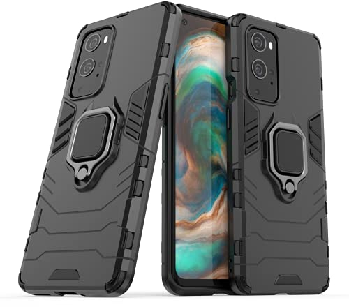 IMIRST OnePlus 9 Pro 5G Case, Heavy Duty Armor Dual Layer Shock Resistant Hybrid Protective Case Cover with Ring Holder Kickstand for OnePlus 9 Pro 5G. HB Black