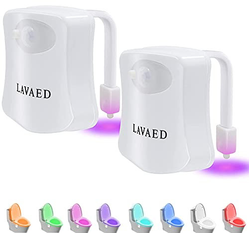 ALEDECO 2 Pack Motion Activated Toilet Night Light, 8 Colors Changing LED Toilet Bowl Lights, Sensor Bathroom Seat Nightlight