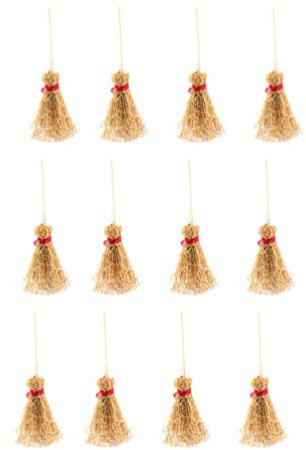 EXCEART 24pcs Mini Broom Mini Dollhouse Brooms Craft Decoration Miniature Witch Broom Decoratio for Halloween Party Red Rope, 12pcs (10J47AR151)