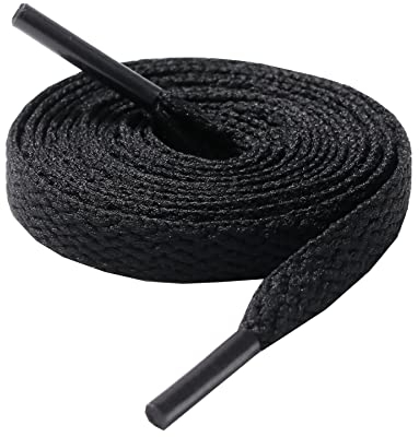 CCSOFTIME Schnürsenkel Schwarze Flach 8mm Breite Schuhbänder für Sneakers Sportschuhe Turnschuhe Converse Air Force 1,Reißfest Ersatz Black Shoelaces für Damen Herren,100cm