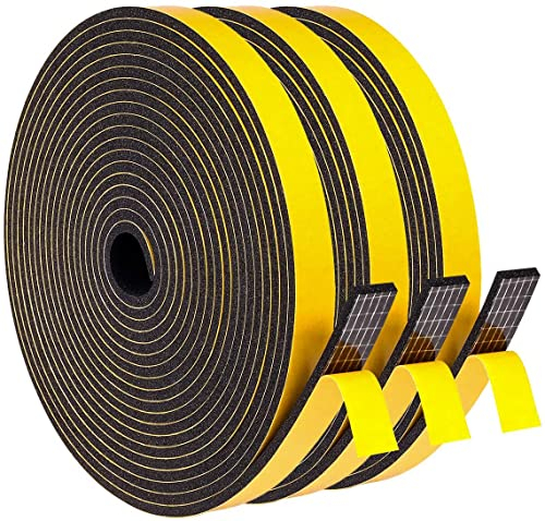 Nastro Sigillante Guarnizione 12mmx3mm/15m per Porte Finestre Nastro Adesivo in Schiuma Guarnizione in Gomma Contro le Correnti d'aria Fredda/Anti-collisione/Assorbente/Antipolvere, Nero 2