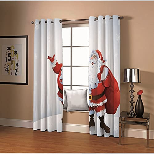 Amdxd Exterior Blackout Curtains, Kitchen Curtains Polyester White Red Santa Claus Blackout Curtain 264x183CM