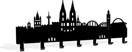 steland metallmanufaktur® Köln Skyline Schlüsselboard aus Stahl, Schlüsselbrett und Halterung für Schlüssel, Jacken, Handtücher, Handtuchhalter, Hakenbrett (Köln, Schwarz)