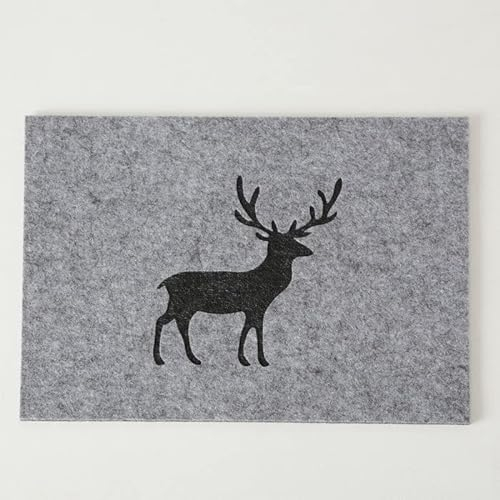 Seaside No.64 - Platzset - Tischset - Tischdekoration aus Filz - Getränke Untersetzer -mit Aufdruck Geweih - Hirsch (grau Rechteckig Tischset, 2 x Hirsch)