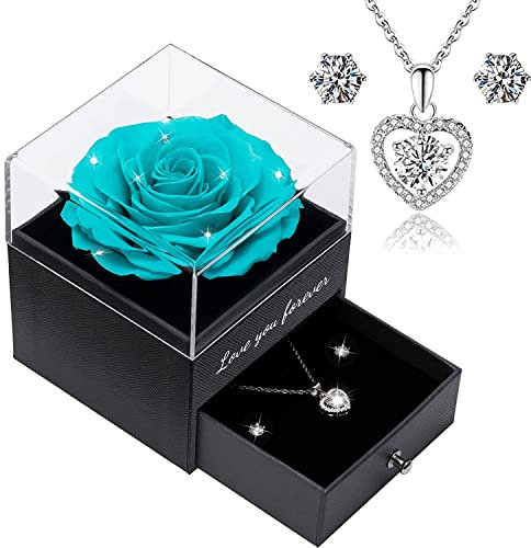 Qinqinxin Ewige Echte Rose mit Herz Halskette Love You Forever Geschenkbox, Infinity Rosen Geschenke für Frauen Mama Oma, konservierte echte Rose für Valentinstag Muttertag Geburtstag Geschenk für Sie