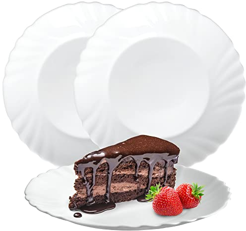 KADAX Dessertteller aus gehärtetem Glas, 3er Set, einfacher Teller, Kuchenteller, Salatteller, runder Frühstücksteller, Essteller, Spülmaschinenfest (∅ 20 cm, weiß)