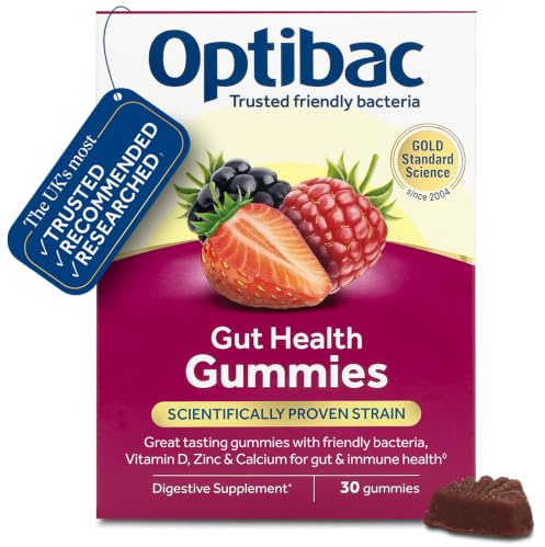 Optibac Gut Health Gummies, Vegan Daily Digestive Supplement - 30 Gummies | With vitamin D, zinc & calcium for immune support & gut health | UK's most trusted & recommended friendly bacteria brand