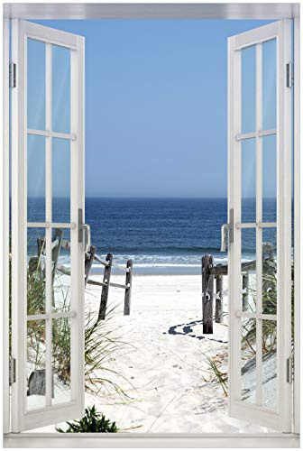 Wallario Poster - Blick auf Strand in Premiumqualität, Größe: 100 x 150 cm mit Fenster-Illusion