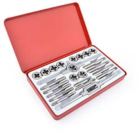 Gunpla UNF and UNC Taps and Dies Set 24 Pieces SAE 1/8-1/2 Inch Tungsten Alloy Steel Tapping and Threading Tool Kit, Heavy Duty Internal and External Cutting Male Female Threads with Die Holder