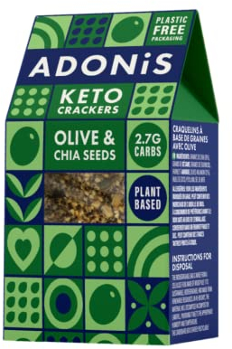 Cracker Proteici Adonis Keto alle Olive e Semi di Chia (confezione da 10 x 60g) |Vegano & Keto Friendly | 100% Naturale | Senza Glutine, Senza Zuccheri, Senza Olio di Palma,