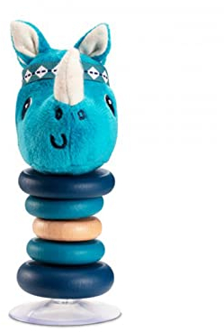 Lilliputiens - Saugfußrassel Marius das Nashorn - Interaktives Spielzeug für Babys mit Glöckchen, Holzringen und Stoffkopf - Fördert Feinmotorik und Sehen - Ab 6 Monaten - 83404