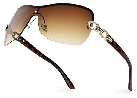 YUKANG y2k Sonnenbrille für Herren Damen, Vintage Randlose Brille für Damen, y2k Wrap Around Sonnenbrille Mit UV400