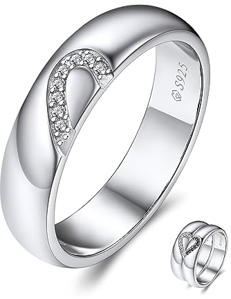 MomentWish Verlobungsring Paar, Moissainte Silber Trauringe Couple Ring Freundschaftsringe Pärchen Valentinstag Liebes Geschenk für Paare Frauen sie-57(18.1)