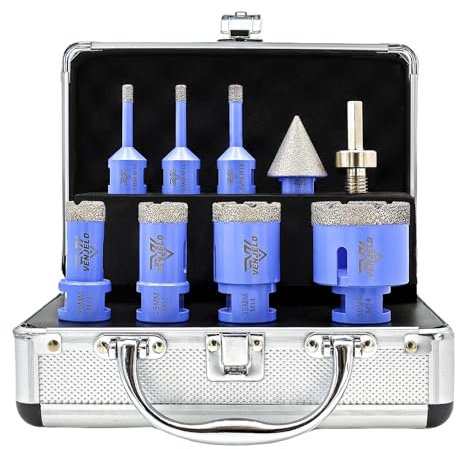 Set Punte Trapano Diamantate 9 Pezzi - 6/6/8/20/25/35/50mm Sega a Tazza, 35mm Punta per Smussare e Adattatore per Piastrelle Porcellana Ceramica Granito Marmo VENJELD