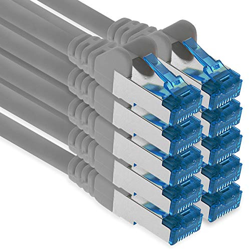 freiwerk 0,25 M - Cable de red CAT-6a, Ethernet, LAN & Patch Cable RJ-45 SFTP 10 GB/s - 10 unidades, color gris