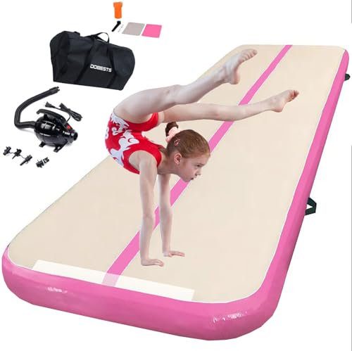 Inflatable Gymnastics Mat Tumbling Track 10 ft 6.6 ft 13ft 16ft 20ft 4inch Thick Tumble Track Air Gymnastic Training Equipment for Home Kids Training Gym Yoga/Water/Dance(3m,pink)