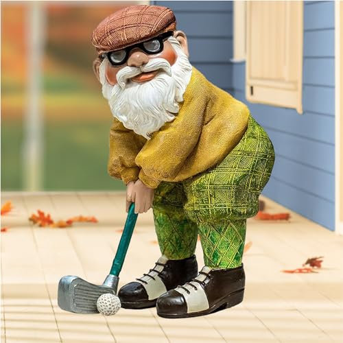 Elenon Golf Gnome Garden Statue Decorative, Adorable Flower Bed Decor Gnome Outdoor Decor, Funny Yard Patio Art Decor Dwarf Sculptures Table Ornament